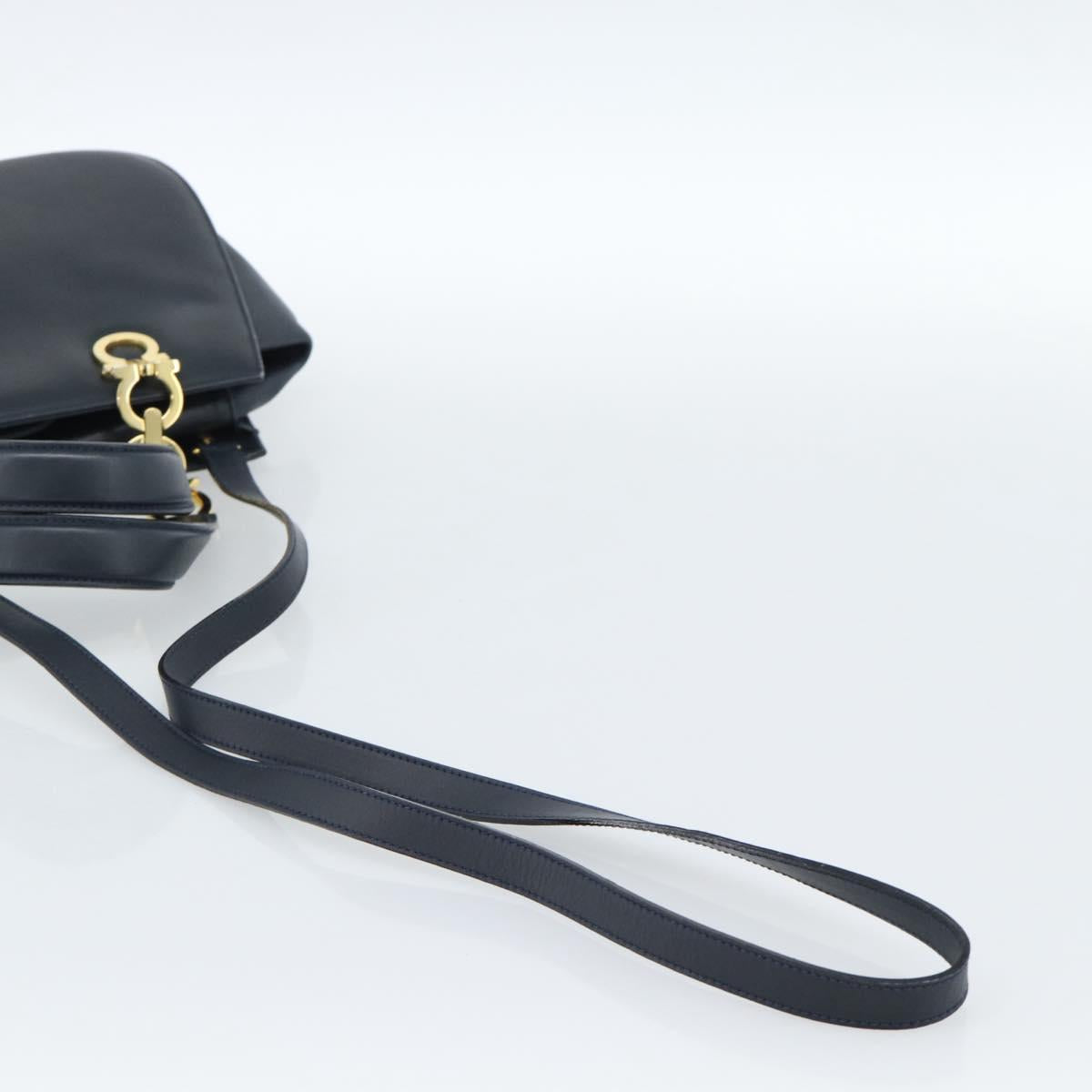 Salvatore Ferragamo Gancini Hand Bag Leather 2way Navy Gold Auth 184864V