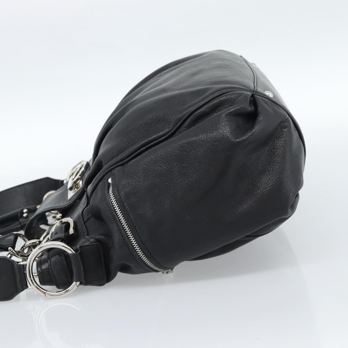 Salvatore Ferragamo Gancini Hand Bag Leather 2way Black Silver Auth 184865V