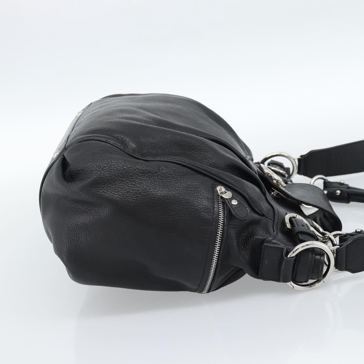 Salvatore Ferragamo Gancini Hand Bag Leather 2way Black Silver Auth 184865V