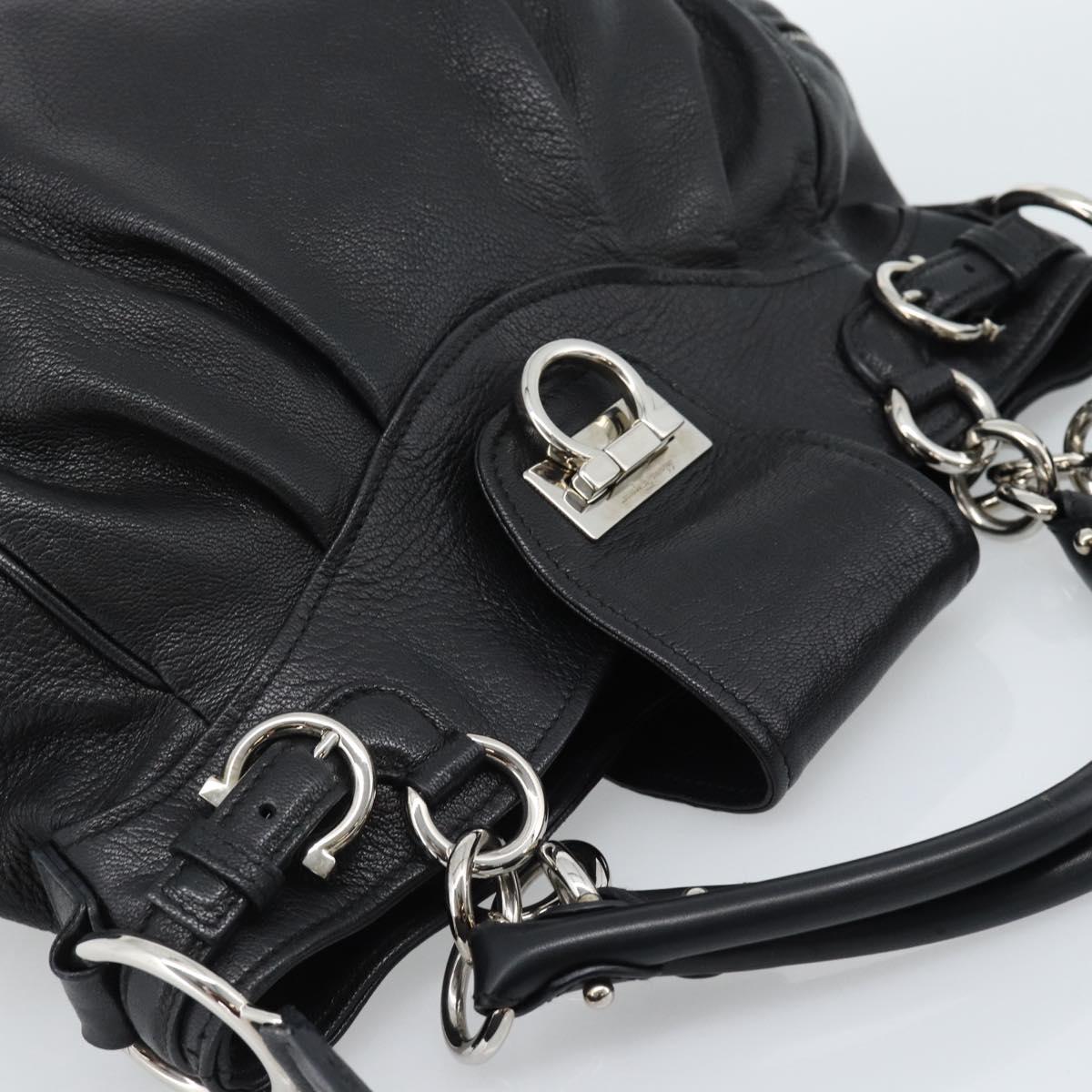 Salvatore Ferragamo Gancini Hand Bag Leather 2way Black Silver Auth 184865V