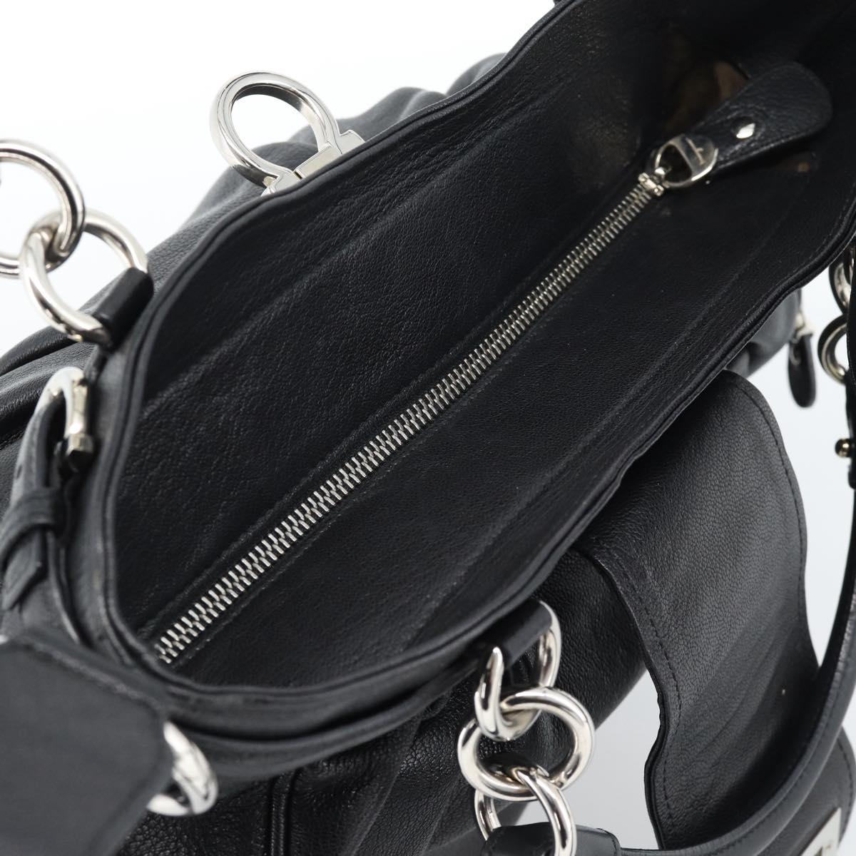 Salvatore Ferragamo Gancini Hand Bag Leather 2way Black Silver Auth 184865V