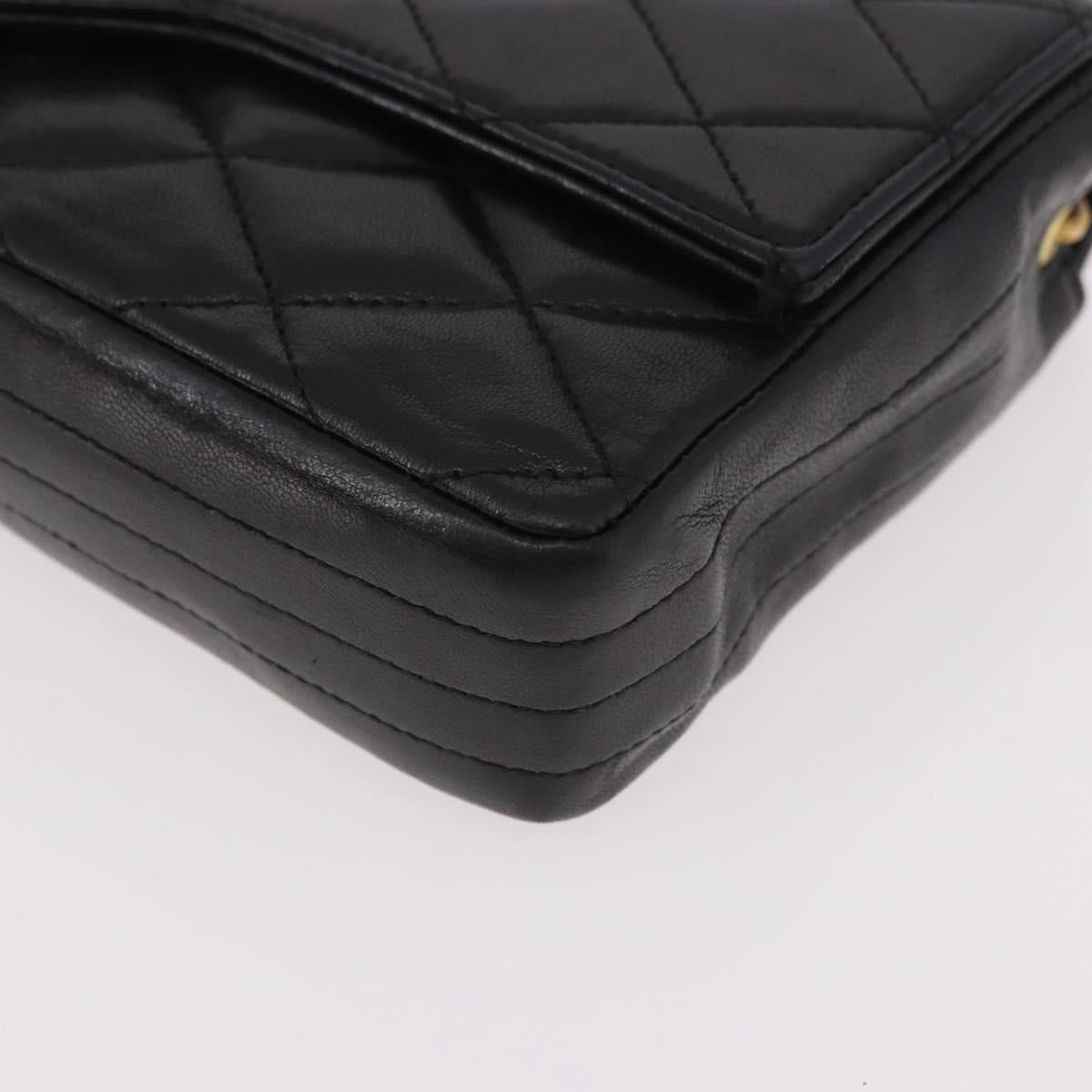 CHANEL Matelasse Chain Shoulder Bag Lamb Skin Black Gold CC Auth 184866M