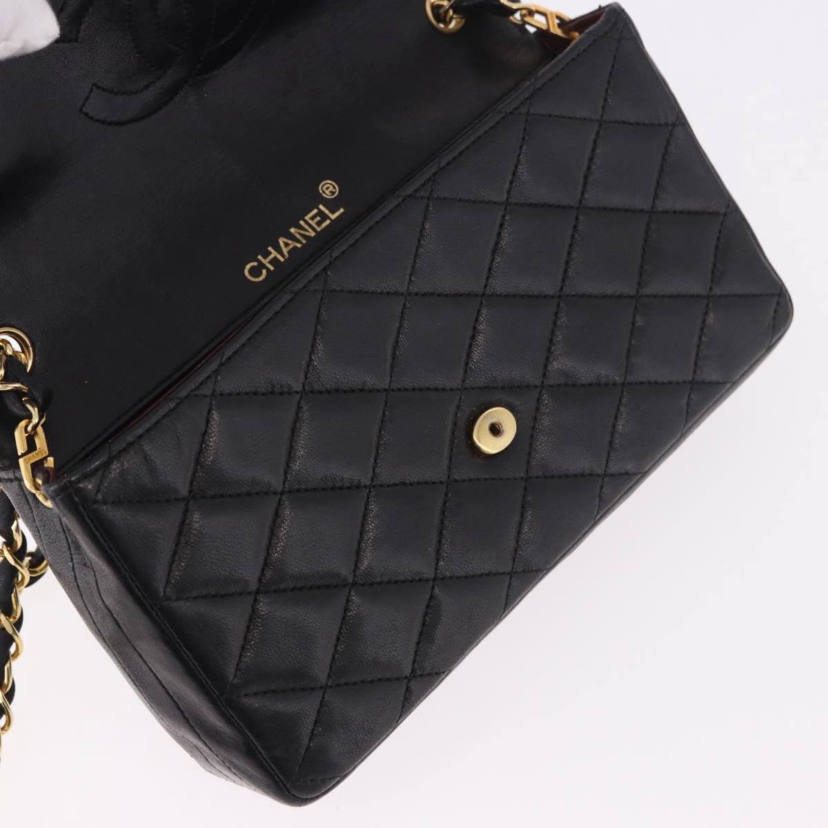 CHANEL Matelasse Chain Shoulder Bag Lamb Skin Black Gold CC Auth 184866M
