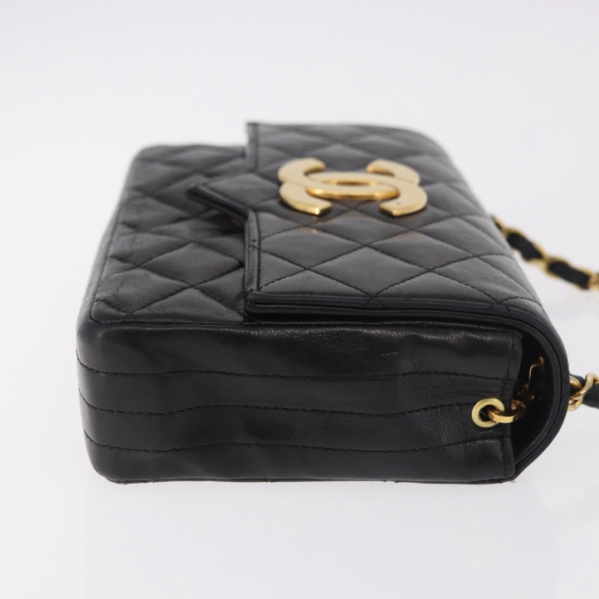 CHANEL Matelasse Chain Shoulder Bag Lamb Skin Black Gold CC Auth 184866M