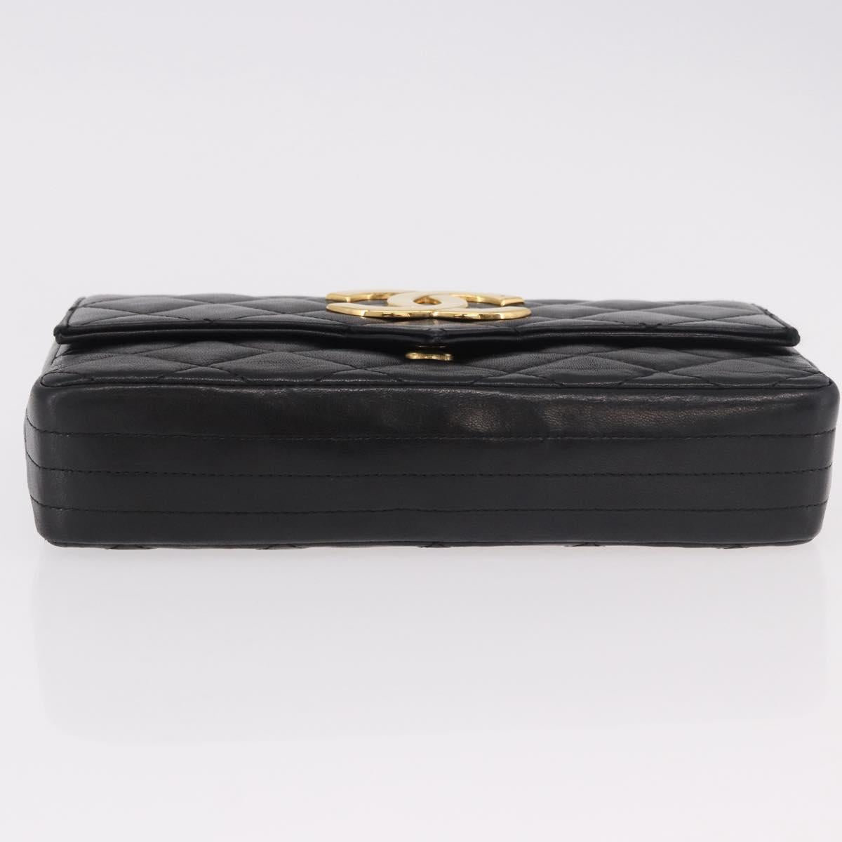 CHANEL Matelasse Chain Shoulder Bag Lamb Skin Black Gold CC Auth 184866M