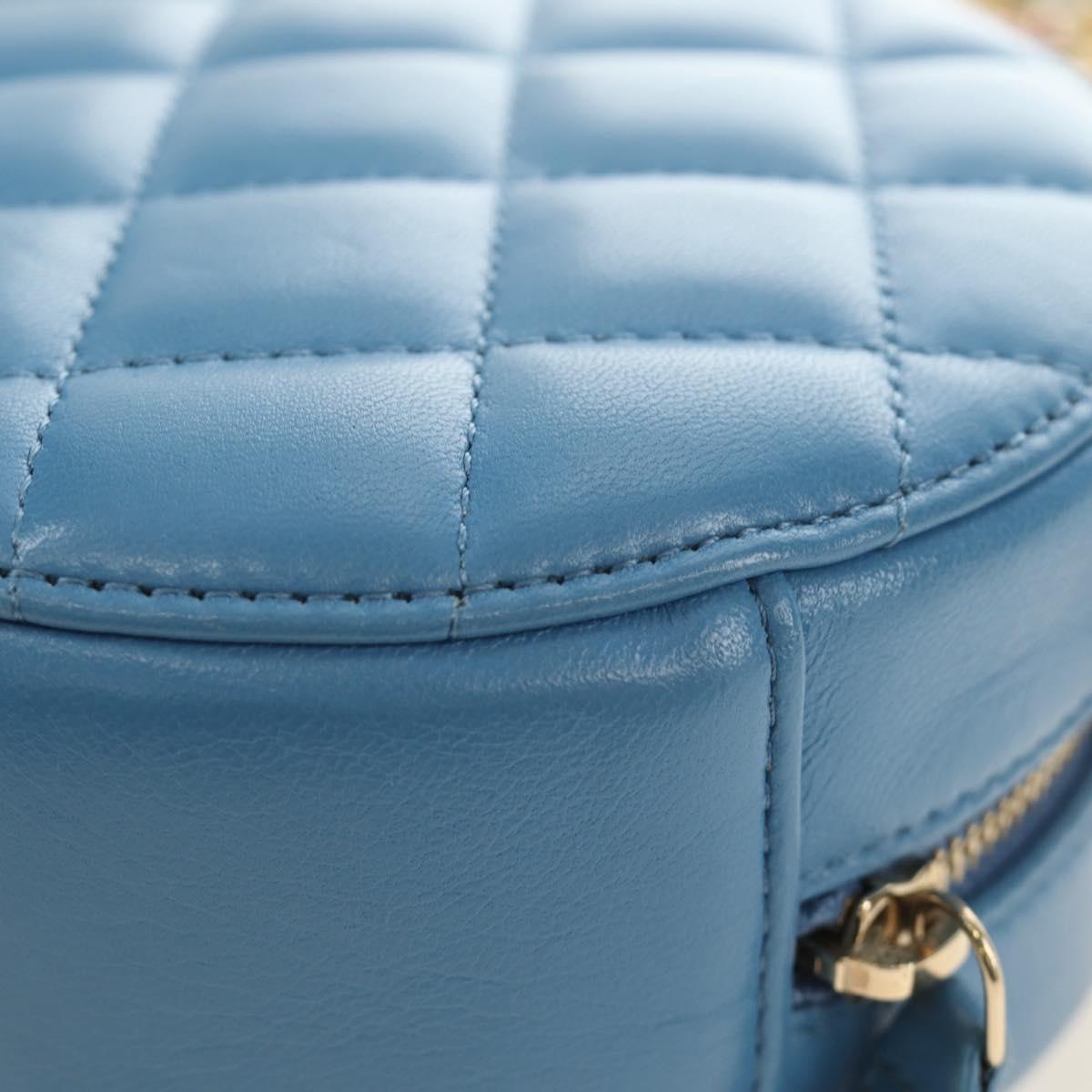 CHANEL Matelasse Chain Shoulder Bag Lamb Skin Light Blue Gold CC Auth 184868SM