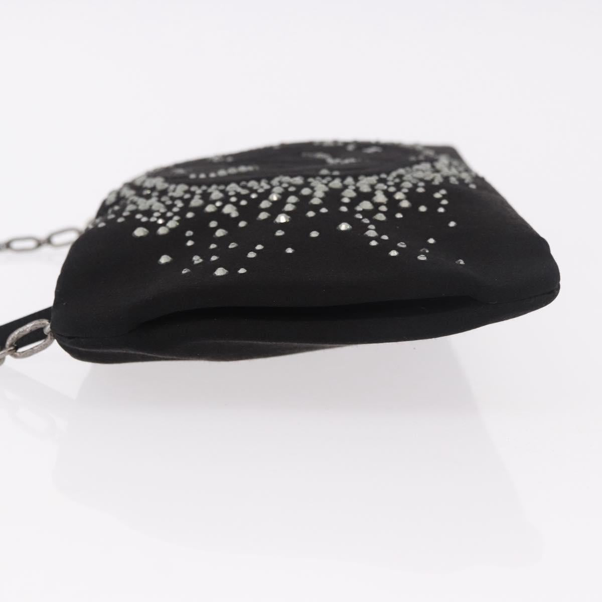 CHANEL Camelia Chain Shoulder Bag Satin Black Silver CC Auth 184869SM