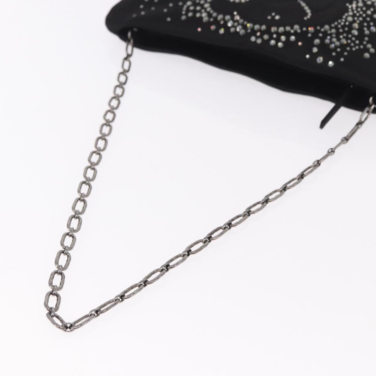 CHANEL Camelia Chain Shoulder Bag Satin Black Silver CC Auth 184869SM