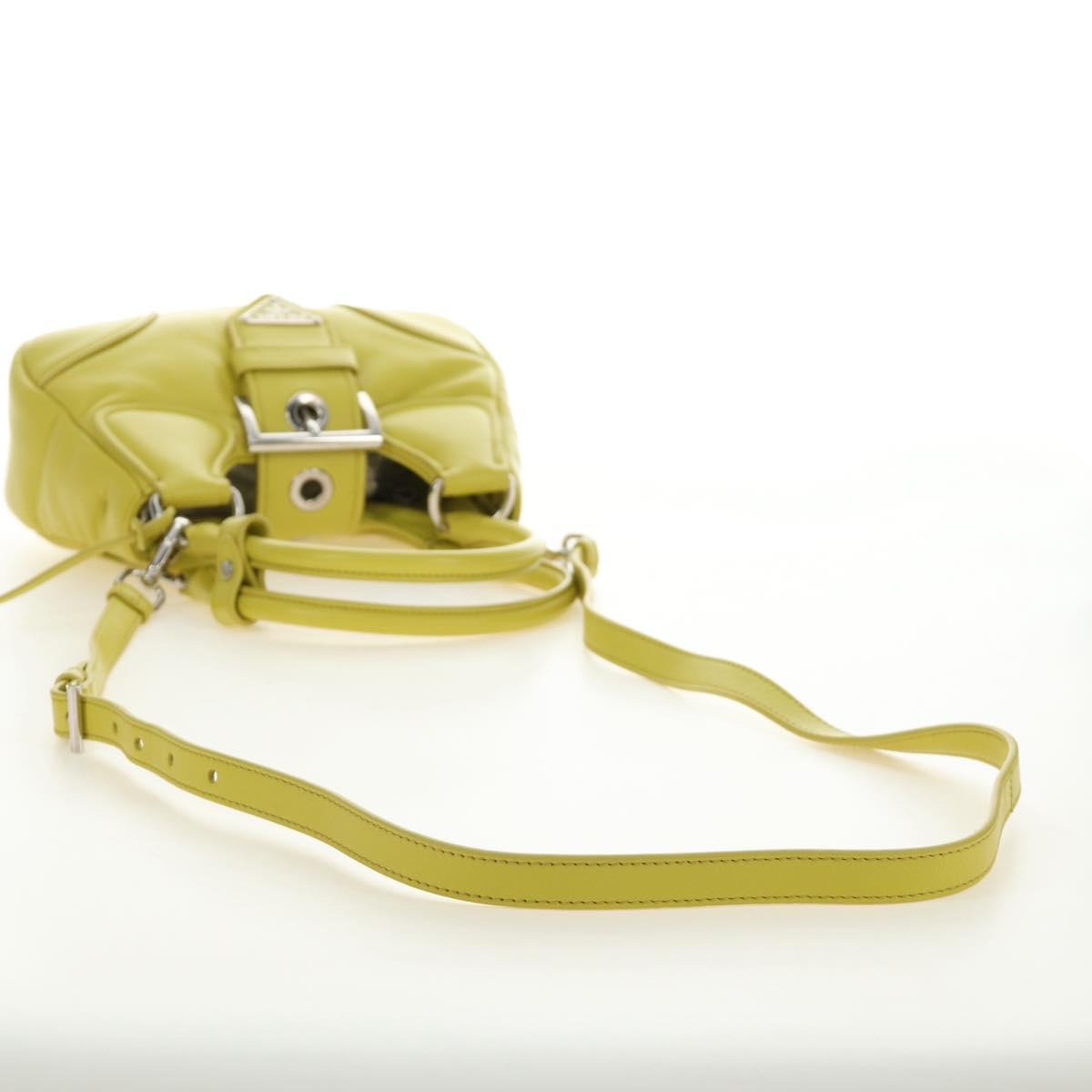 PRADA Hand Bag Leather 2way Yellow Silver Auth 184870SAM