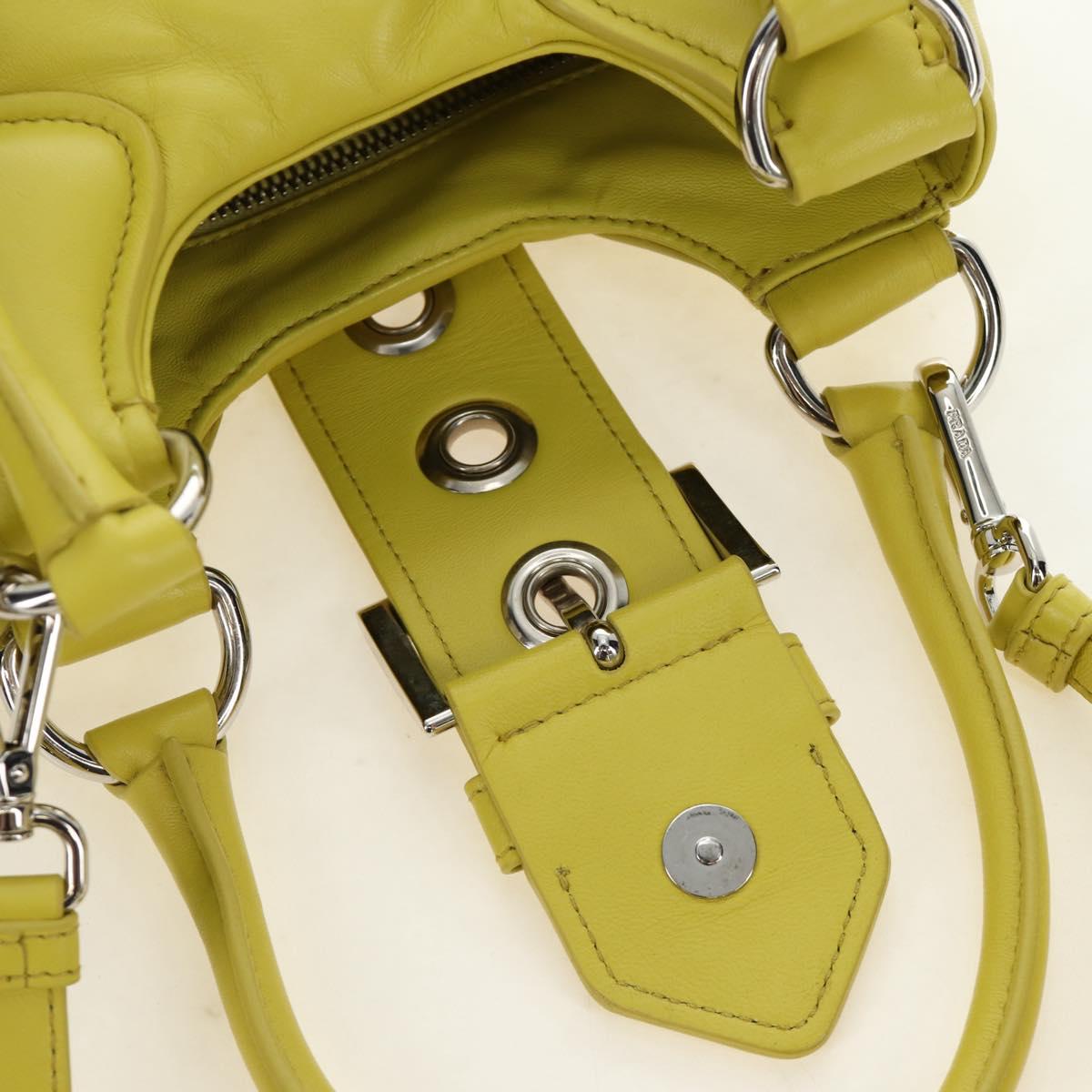PRADA Hand Bag Leather 2way Yellow Silver Auth 184870SAM