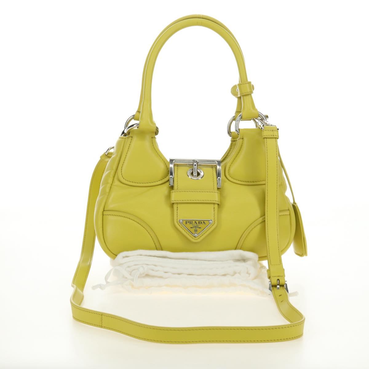 PRADA Hand Bag Leather 2way Yellow Silver Auth 184870SAM
