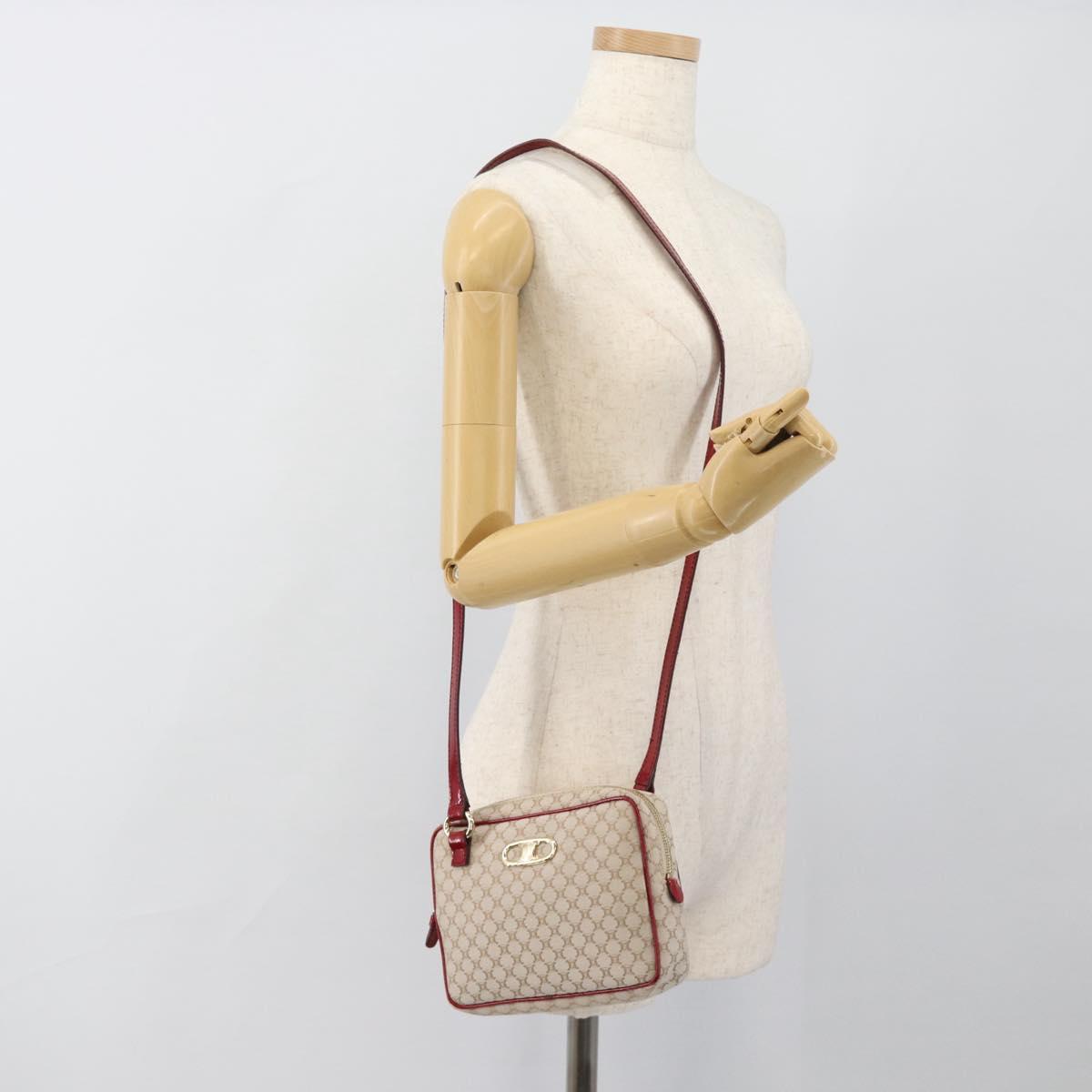 CELINE Macadam Canvas Shoulder Bag Beige Gold Auth 184882V