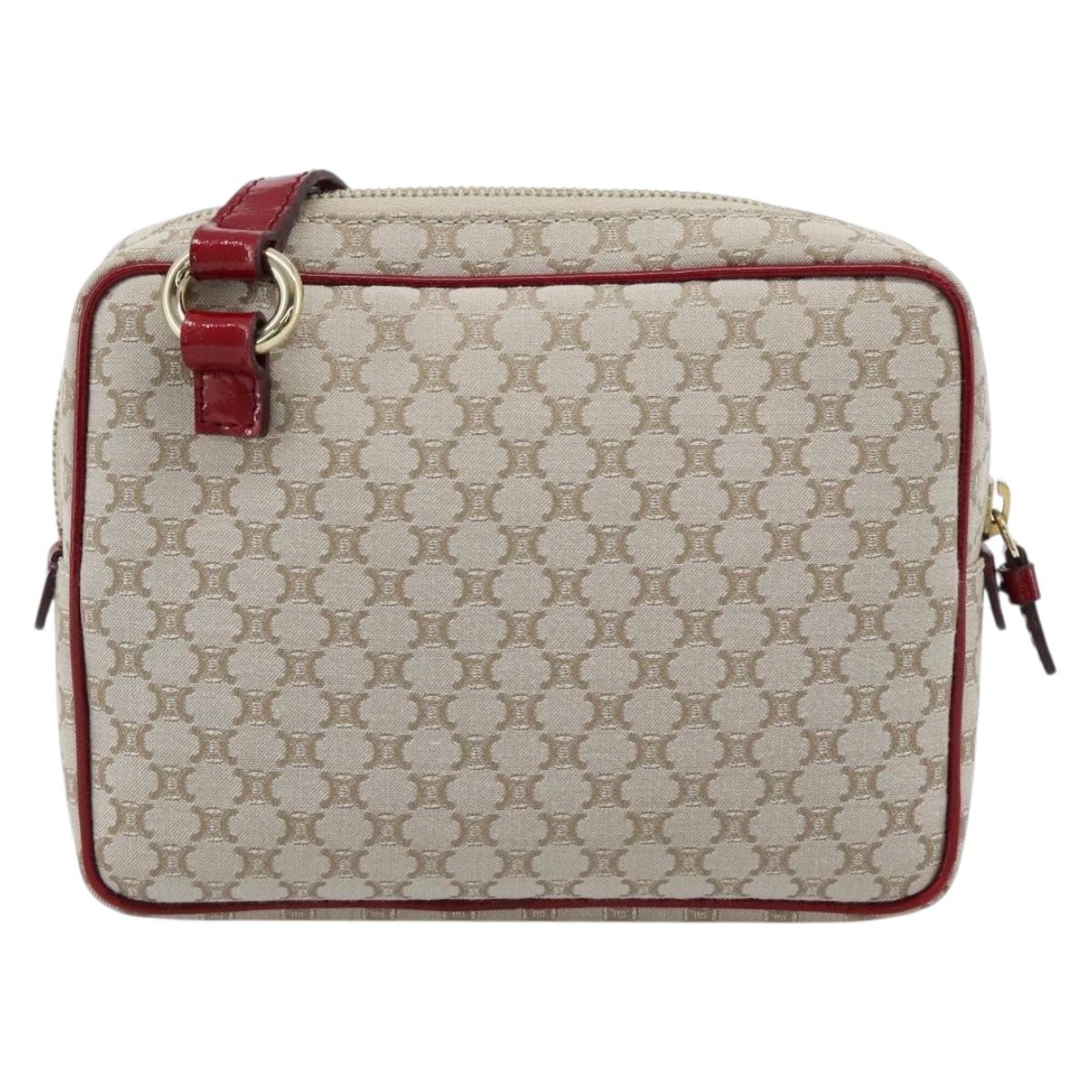 CELINE Macadam Canvas Shoulder Bag Beige Gold Auth 184882V