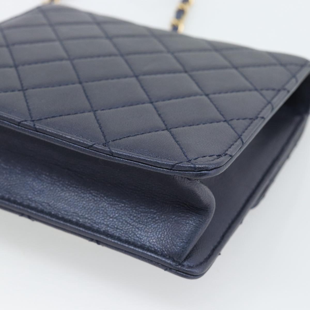 CHANEL Matelasse Shoulder Bag Lamb Skin Navy Gold CC Auth 184896SAM