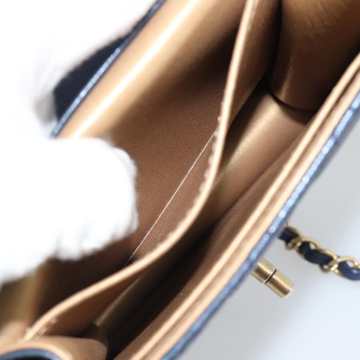 CHANEL Matelasse Shoulder Bag Lamb Skin Navy Gold CC Auth 184896SAM