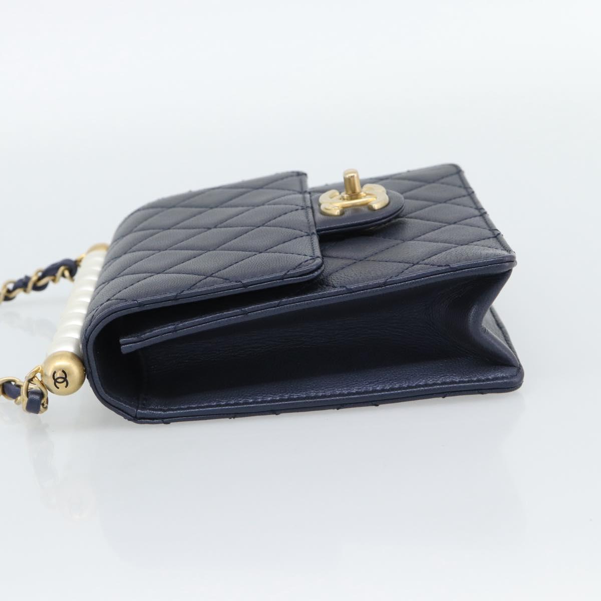 CHANEL Matelasse Shoulder Bag Lamb Skin Navy Gold CC Auth 184896SAM