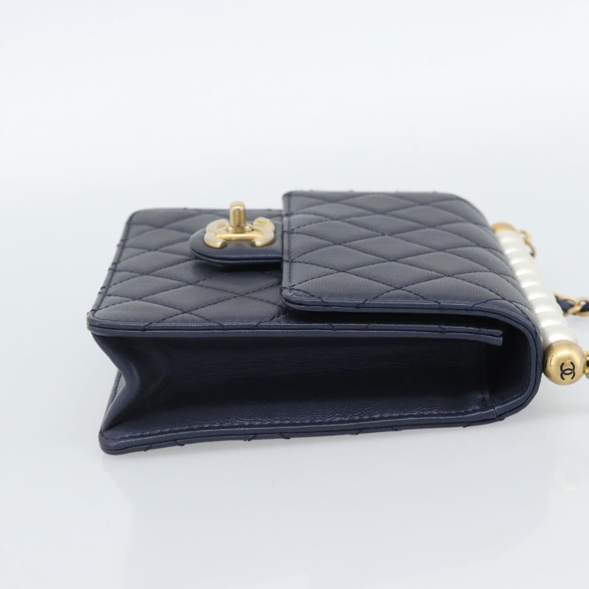 CHANEL Matelasse Shoulder Bag Lamb Skin Navy Gold CC Auth 184896SAM