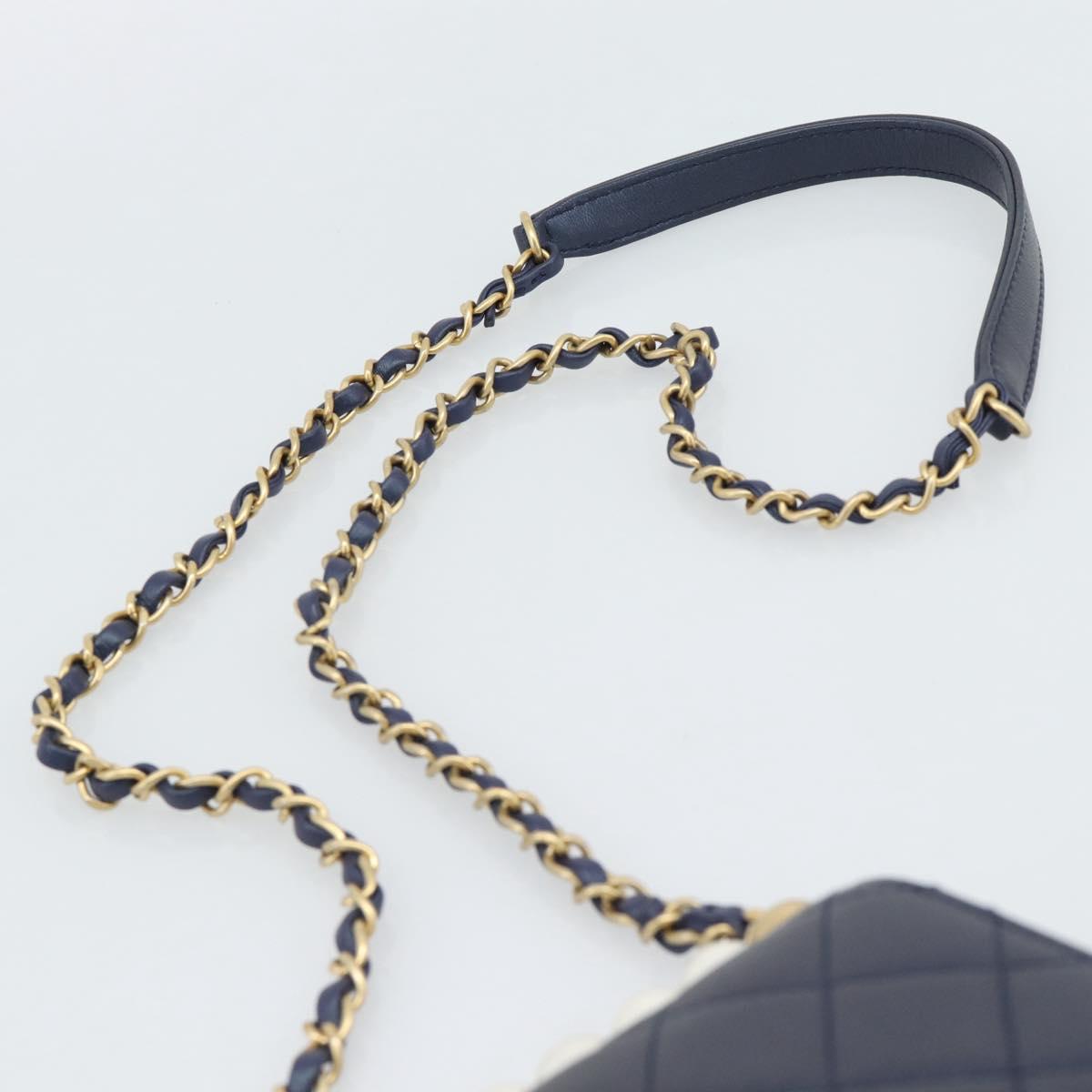 CHANEL Matelasse Shoulder Bag Lamb Skin Navy Gold CC Auth 184896SAM
