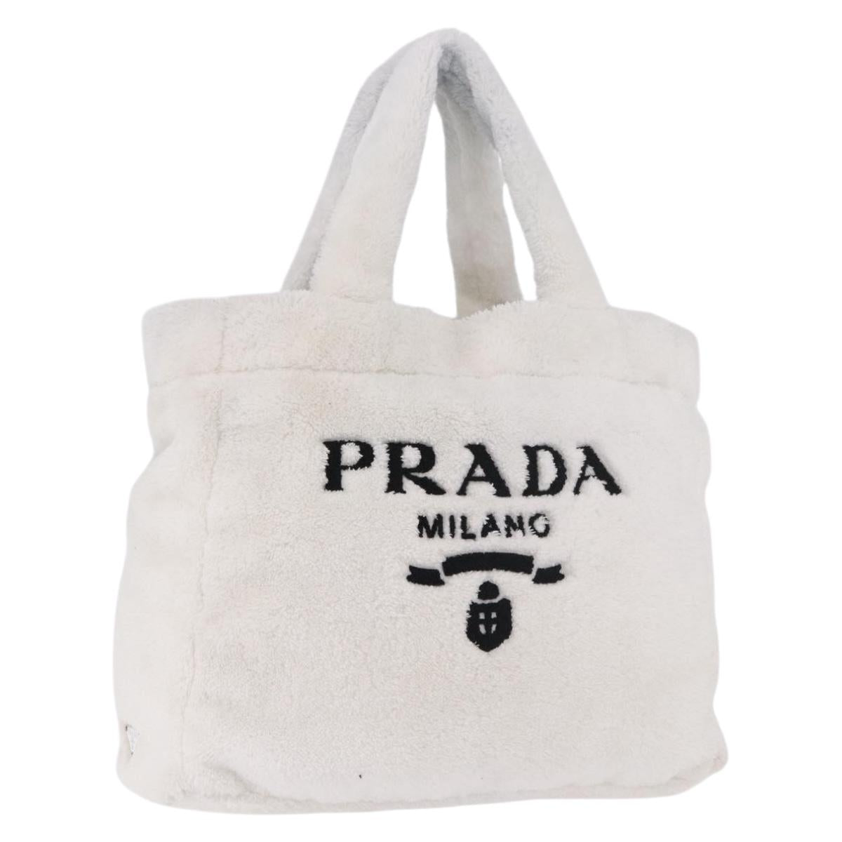 PRADA Tote Bag Pile White Silver Auth 184897V