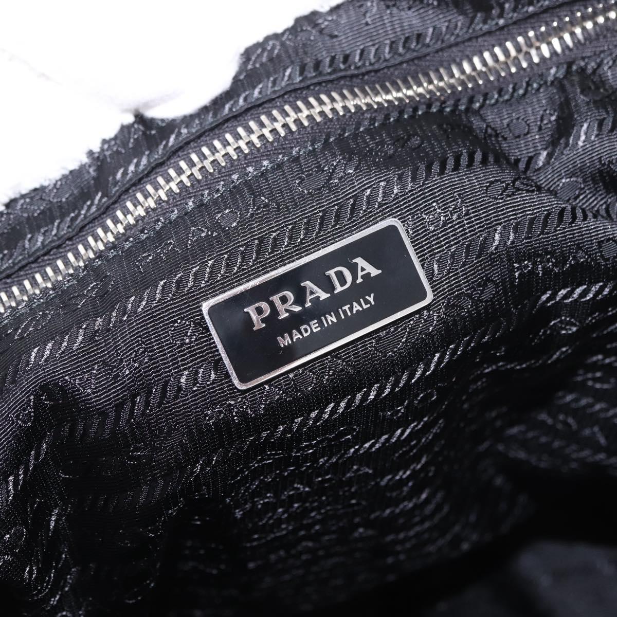 PRADA Tote Bag Pile White Silver Auth 184897V