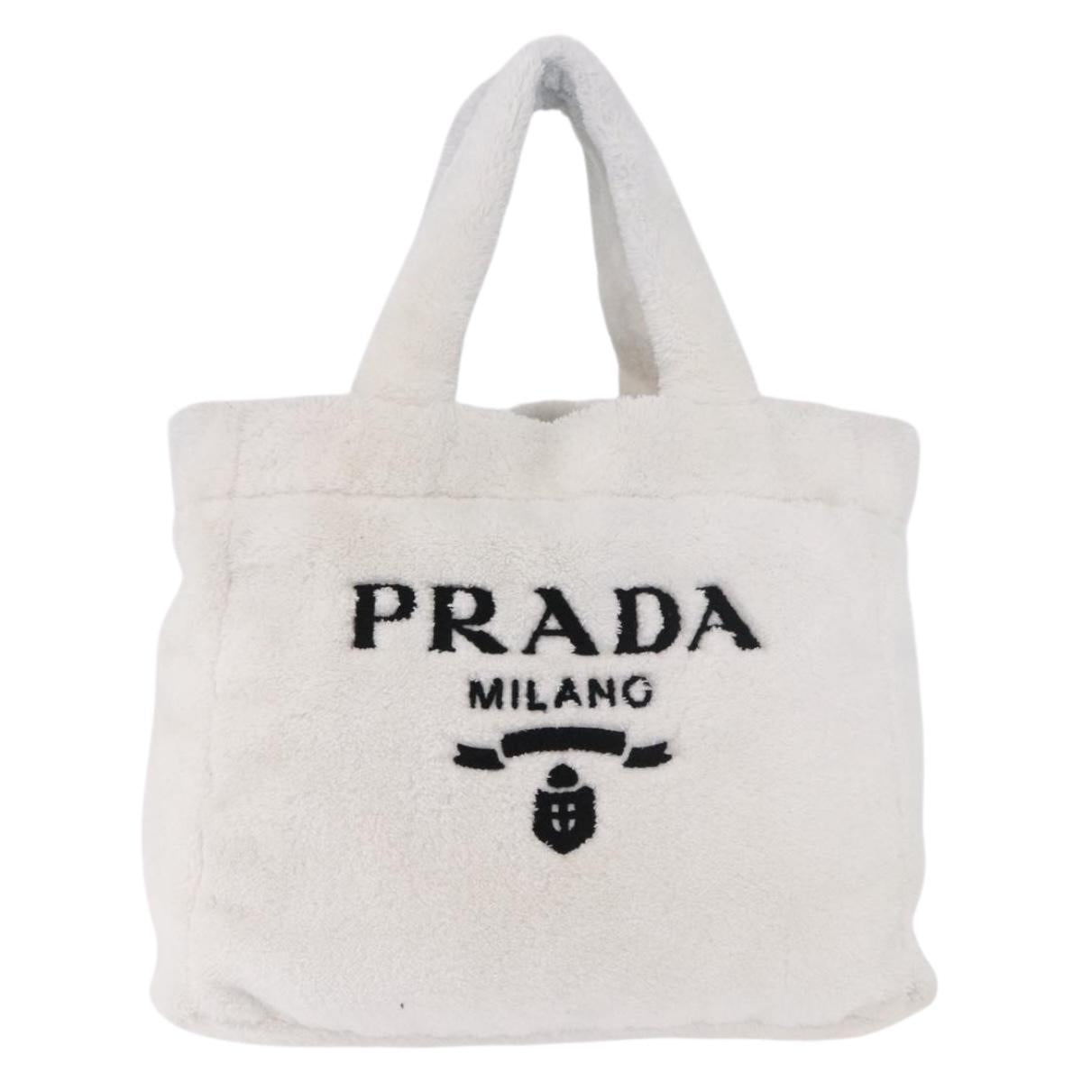 PRADA Tote Bag Pile White Silver Auth 184897V