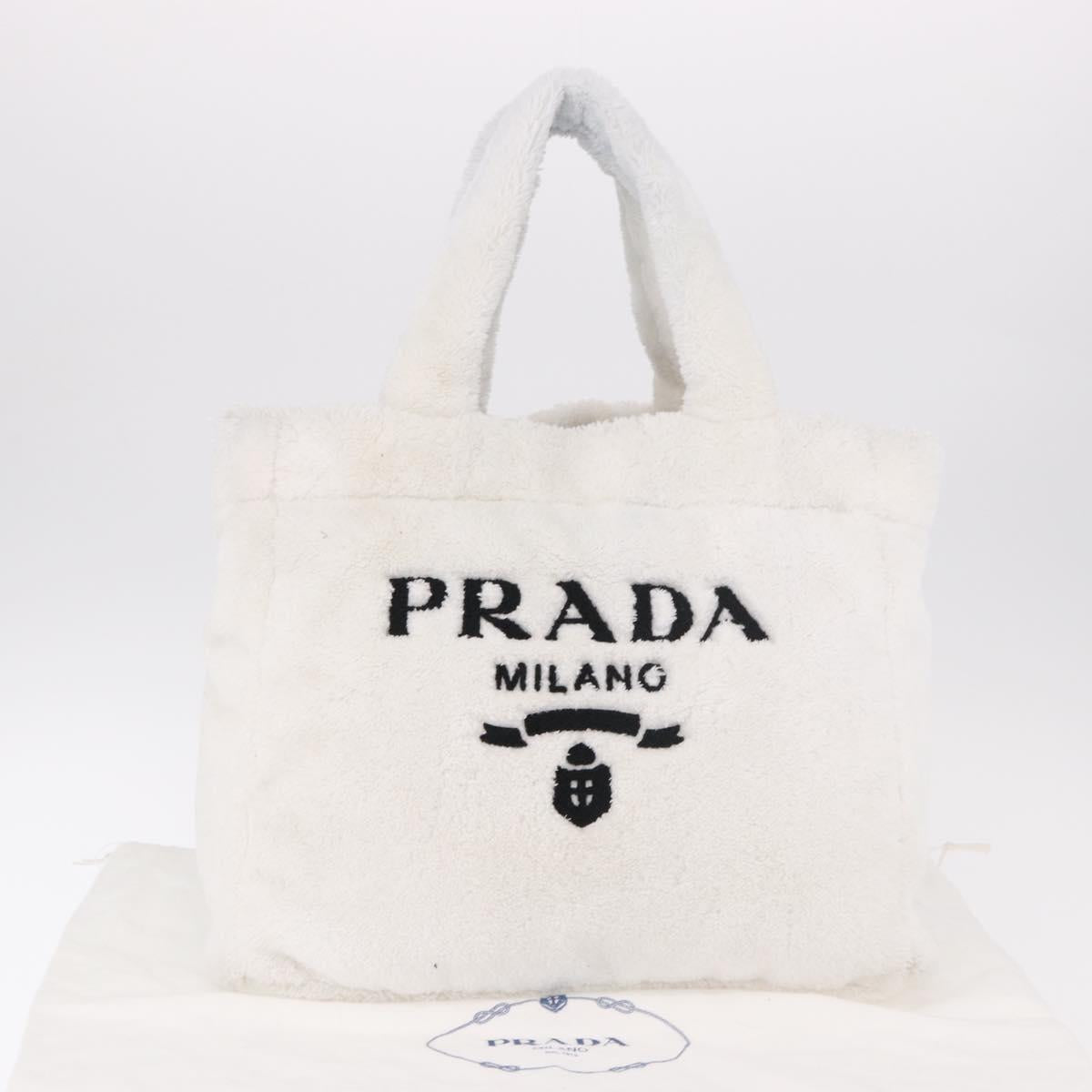 PRADA Tote Bag Pile White Silver Auth 184897V