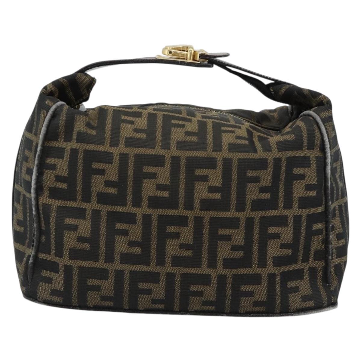 FENDI Zucca Canvas Vanity Hand Bag Black Brown Auth 184898