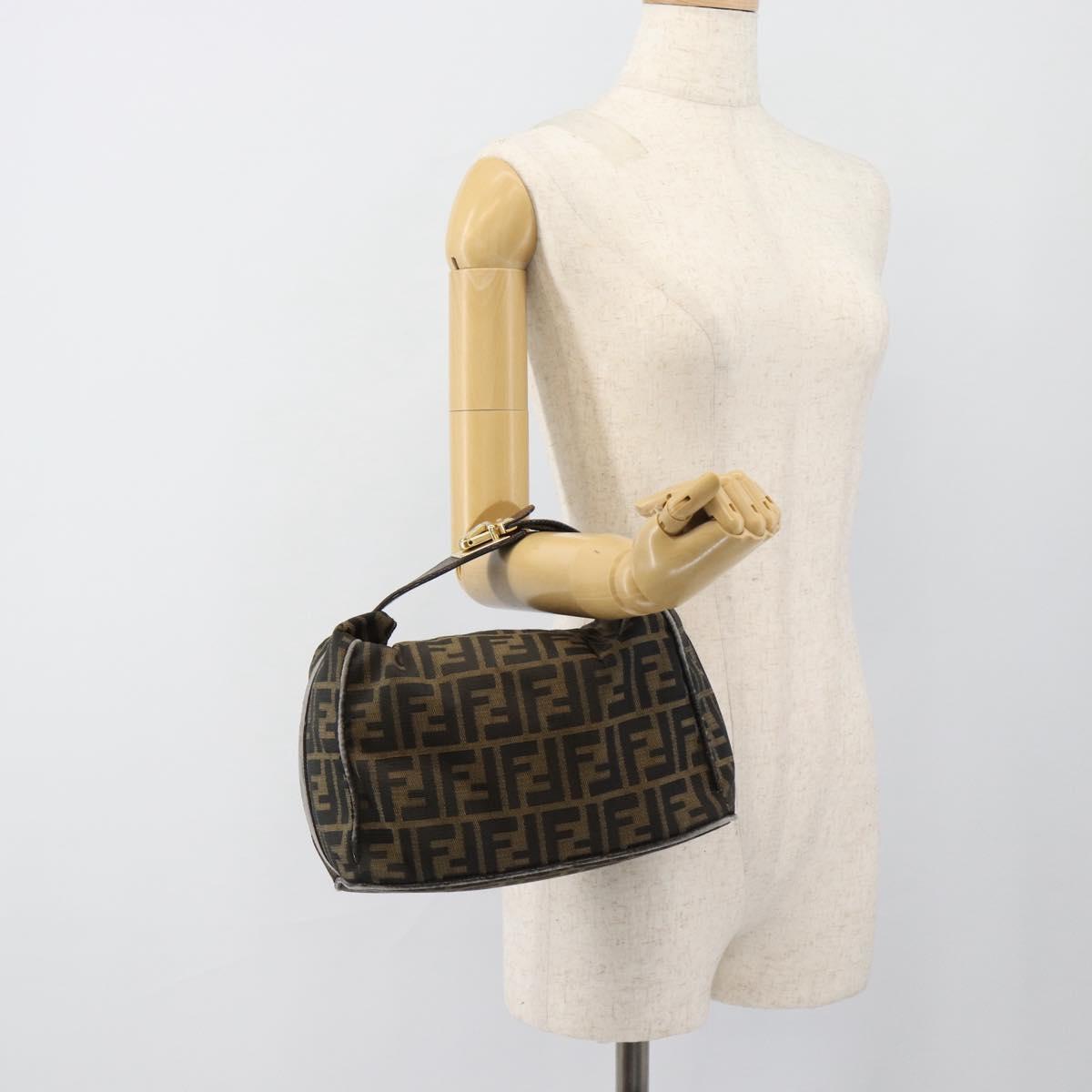 FENDI Zucca Canvas Vanity Hand Bag Black Brown Auth 184898