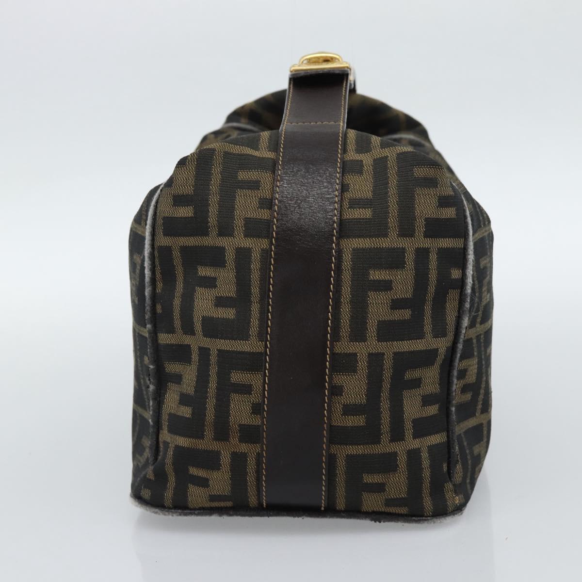 FENDI Zucca Canvas Vanity Hand Bag Black Brown Auth 184898