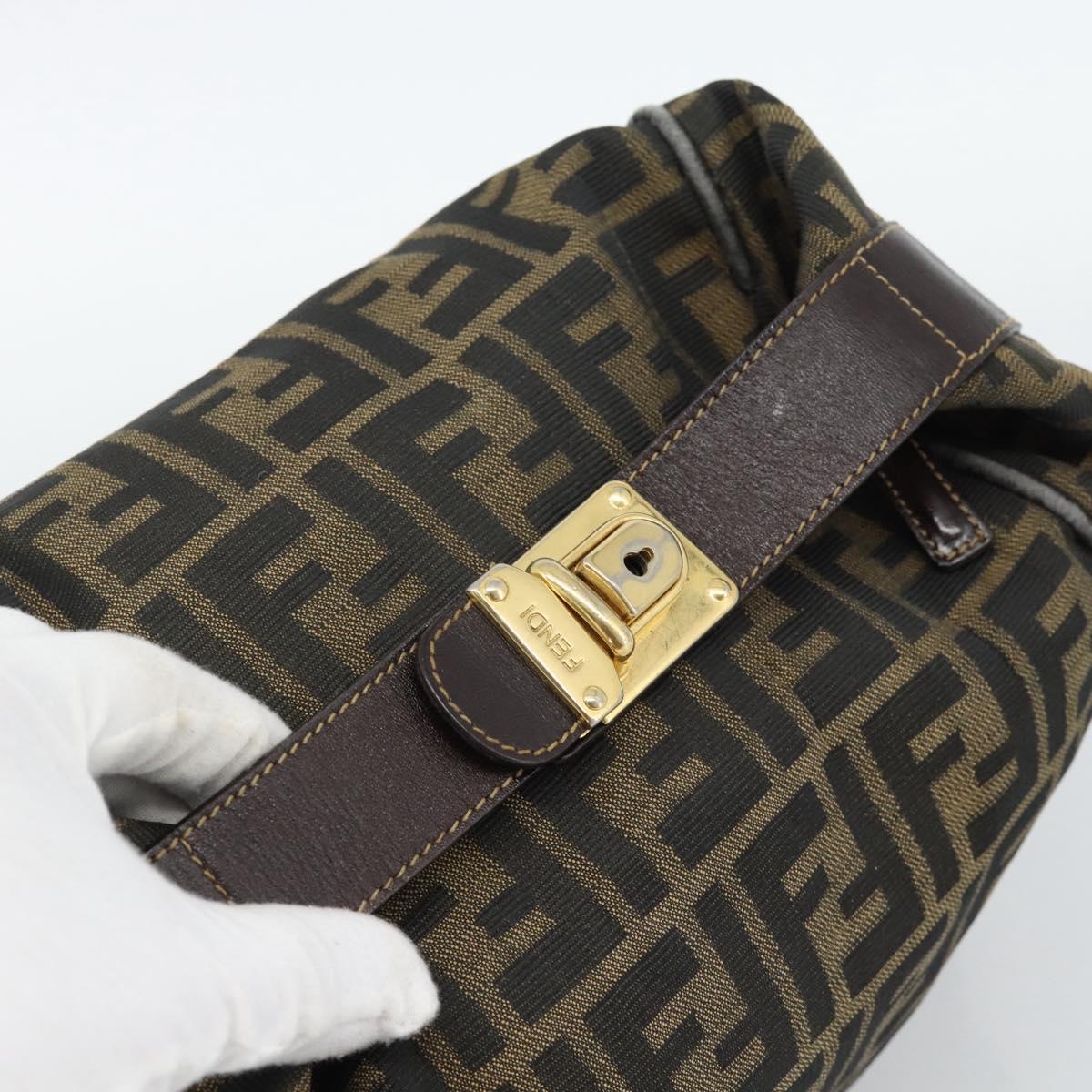 FENDI Zucca Canvas Vanity Hand Bag Black Brown Auth 184898