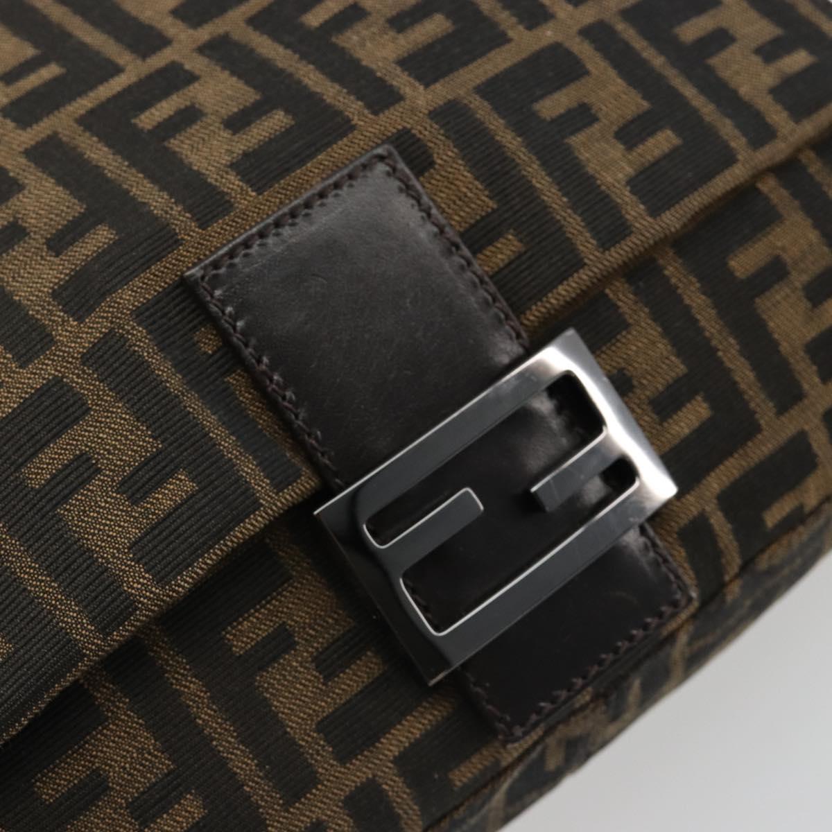 FENDI Zucca Canvas Mamma Baguette Shoulder Bag Black Brown Auth 184903SAM