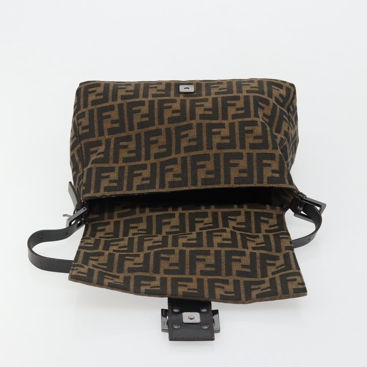 FENDI Zucca Canvas Mamma Baguette Shoulder Bag Black Brown Auth 184903SAM