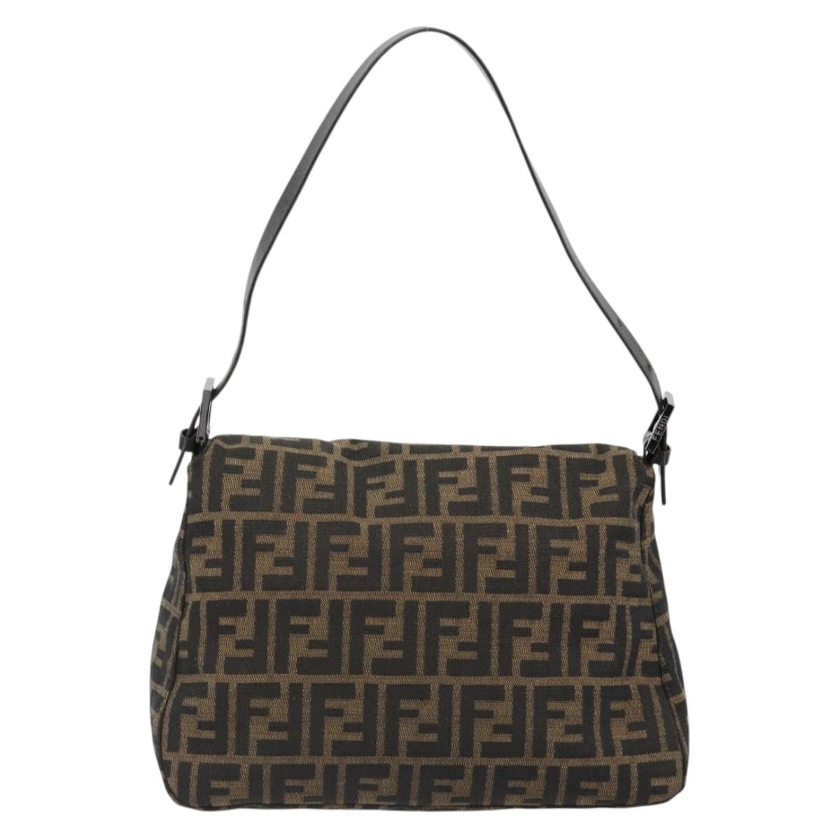 FENDI Zucca Canvas Mamma Baguette Shoulder Bag Black Brown Auth 184903SAM