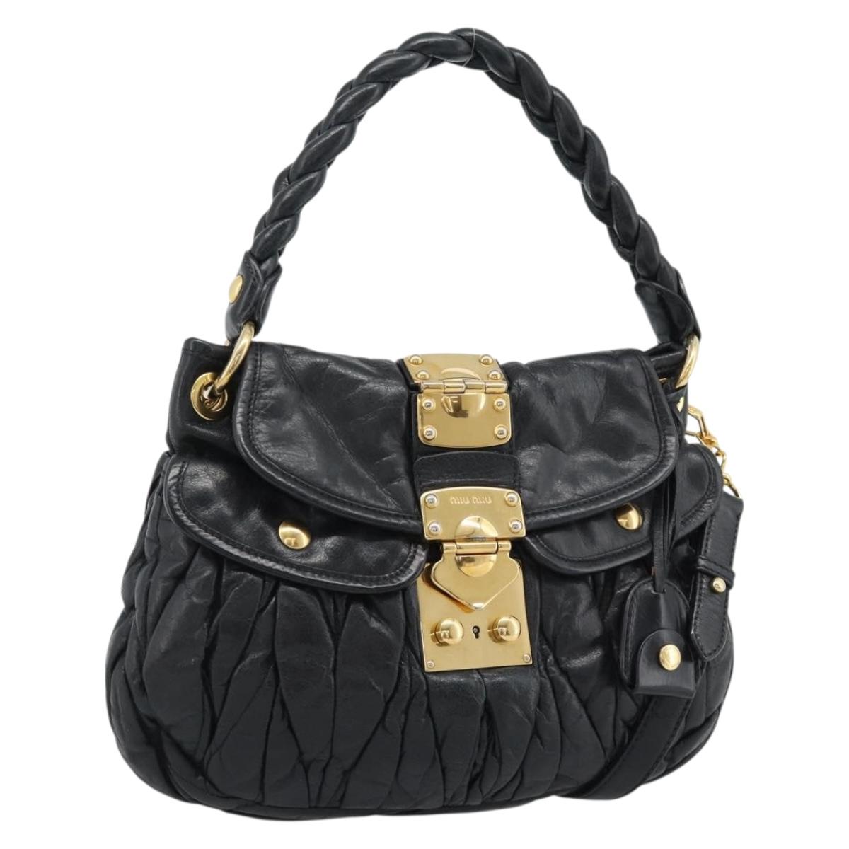 Miu Miu Matelasse Shoulder Bag Leather 2way Black Gold Auth 184904M