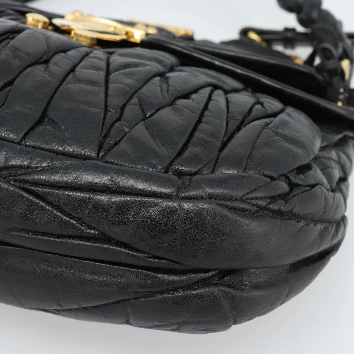 Miu Miu Matelasse Shoulder Bag Leather 2way Black Gold Auth 184904M