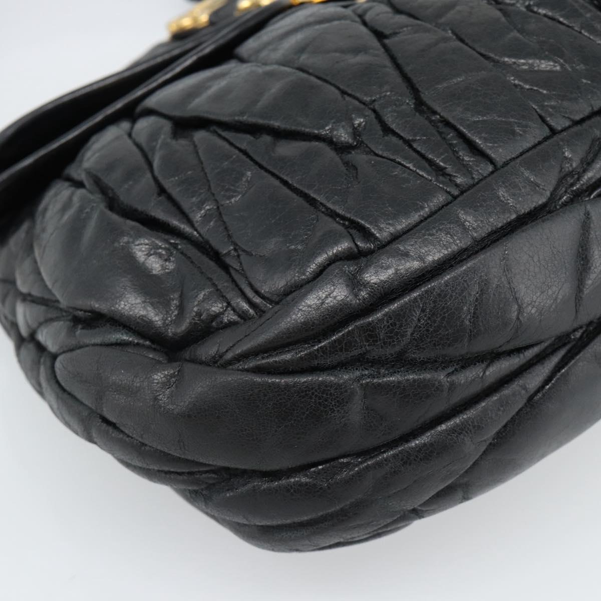 Miu Miu Matelasse Shoulder Bag Leather 2way Black Gold Auth 184904M