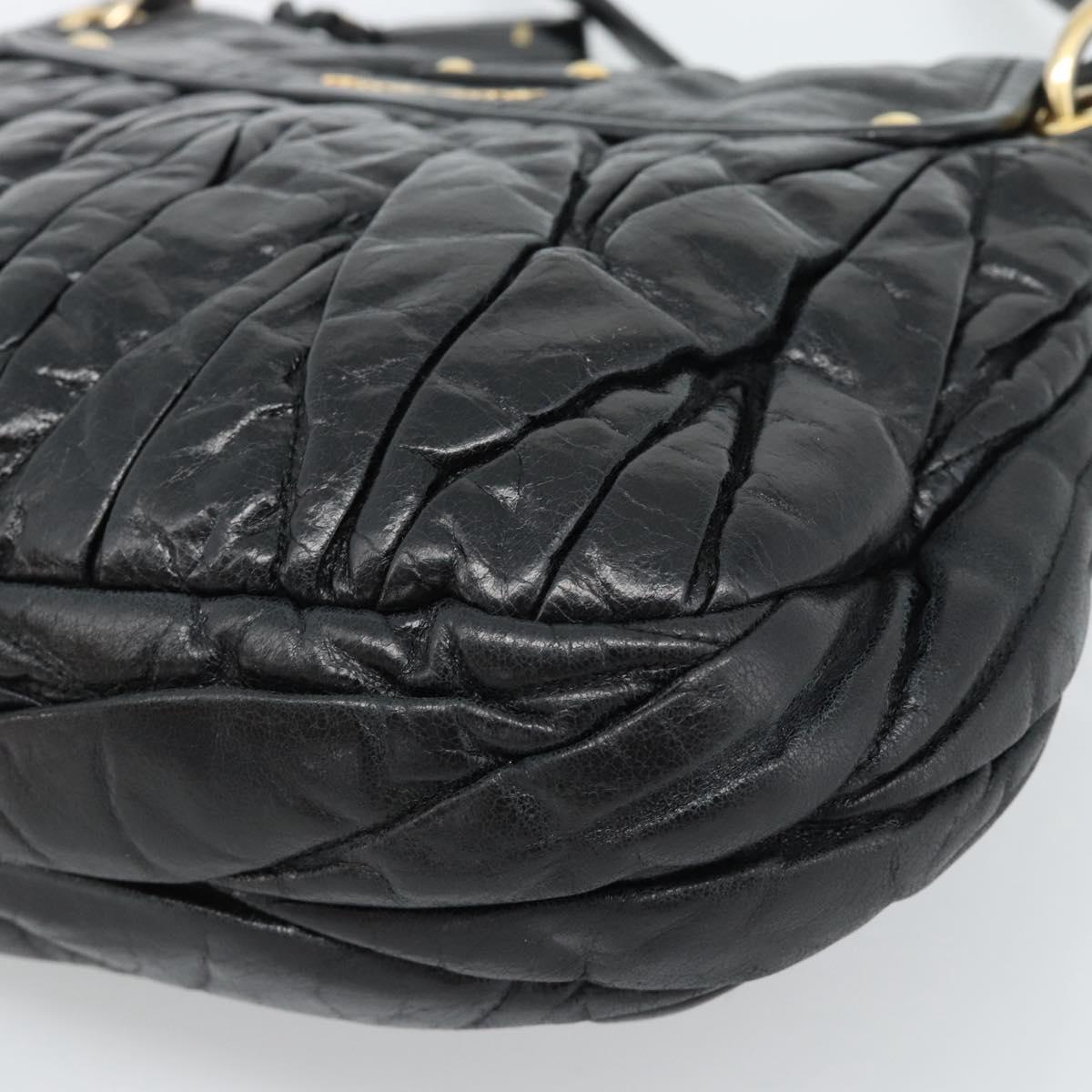 Miu Miu Matelasse Shoulder Bag Leather 2way Black Gold Auth 184904M