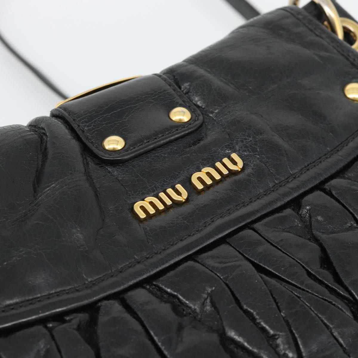 Miu Miu Matelasse Shoulder Bag Leather 2way Black Gold Auth 184904M