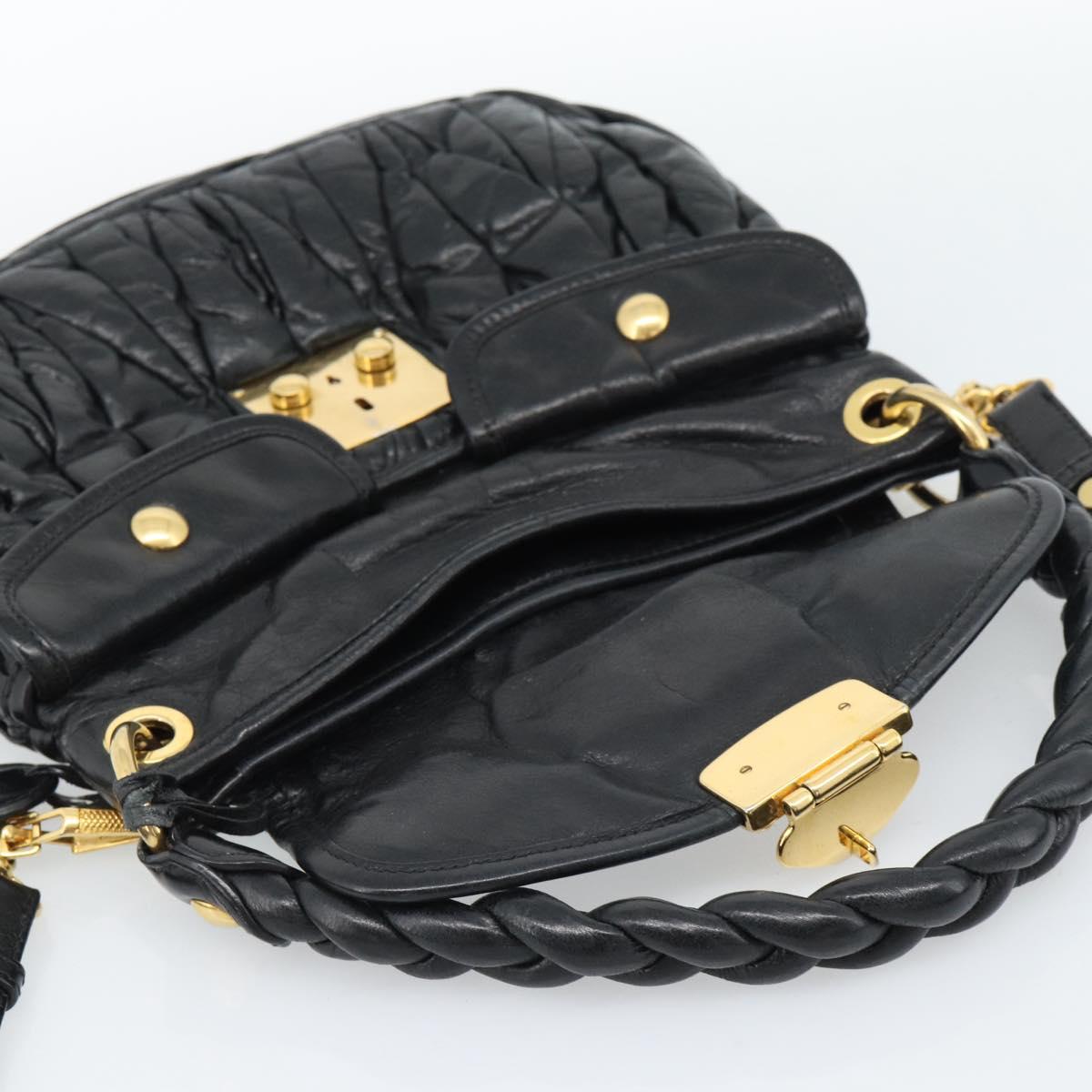 Miu Miu Matelasse Shoulder Bag Leather 2way Black Gold Auth 184904M