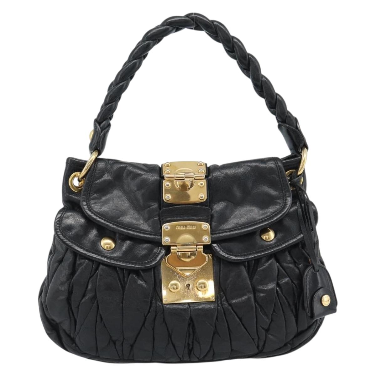 Miu Miu Matelasse Shoulder Bag Leather 2way Black Gold Auth 184904M