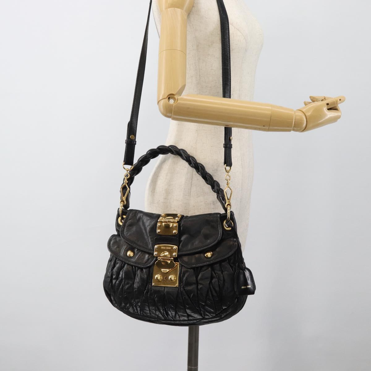 Miu Miu Matelasse Shoulder Bag Leather 2way Black Gold Auth 184904M