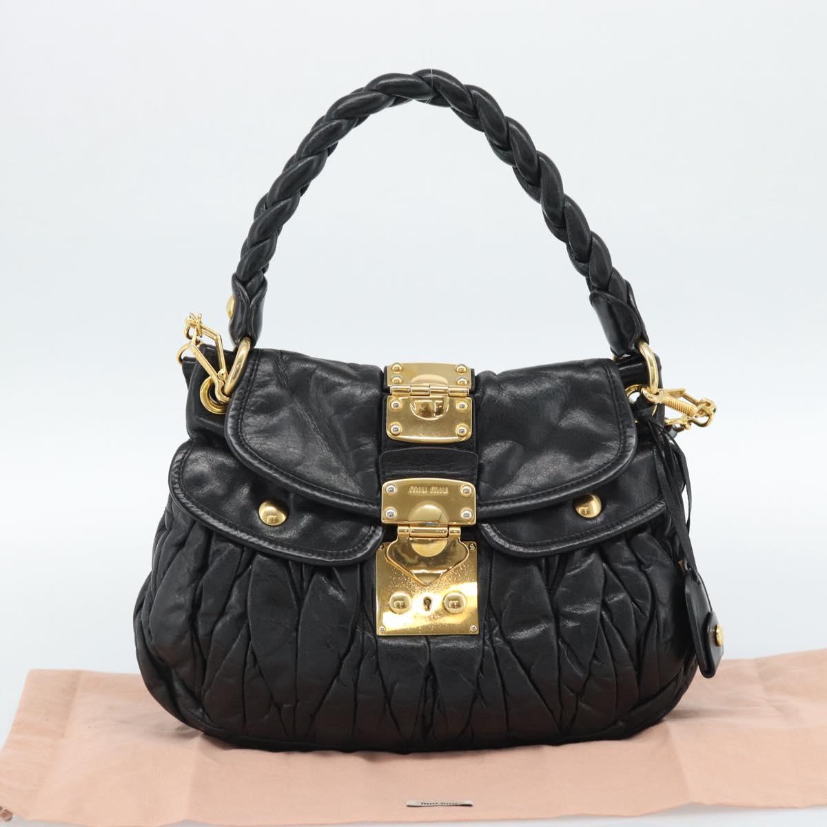 Miu Miu Matelasse Shoulder Bag Leather 2way Black Gold Auth 184904M