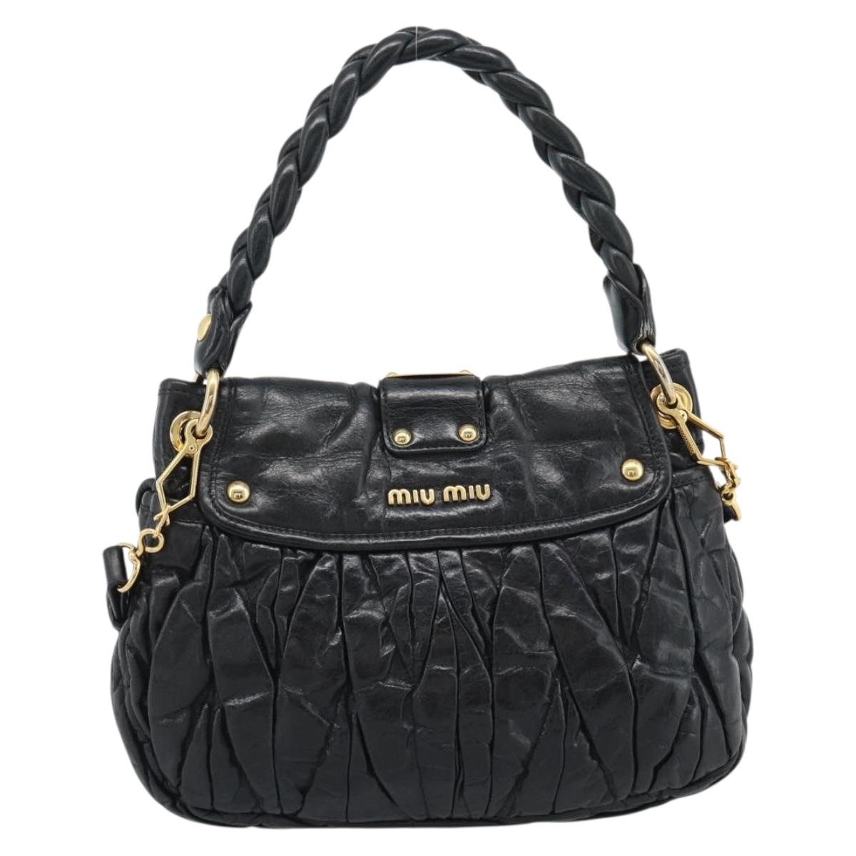 Miu Miu Matelasse Shoulder Bag Leather 2way Black Gold Auth 184904M
