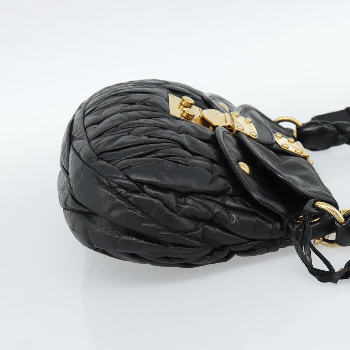 Miu Miu Matelasse Shoulder Bag Leather 2way Black Gold Auth 184904M