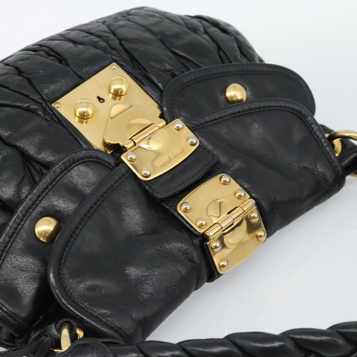 Miu Miu Matelasse Shoulder Bag Leather 2way Black Gold Auth 184904M