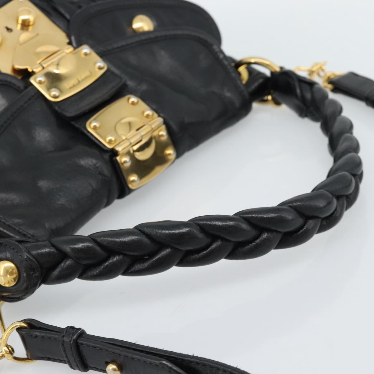 Miu Miu Matelasse Shoulder Bag Leather 2way Black Gold Auth 184904M