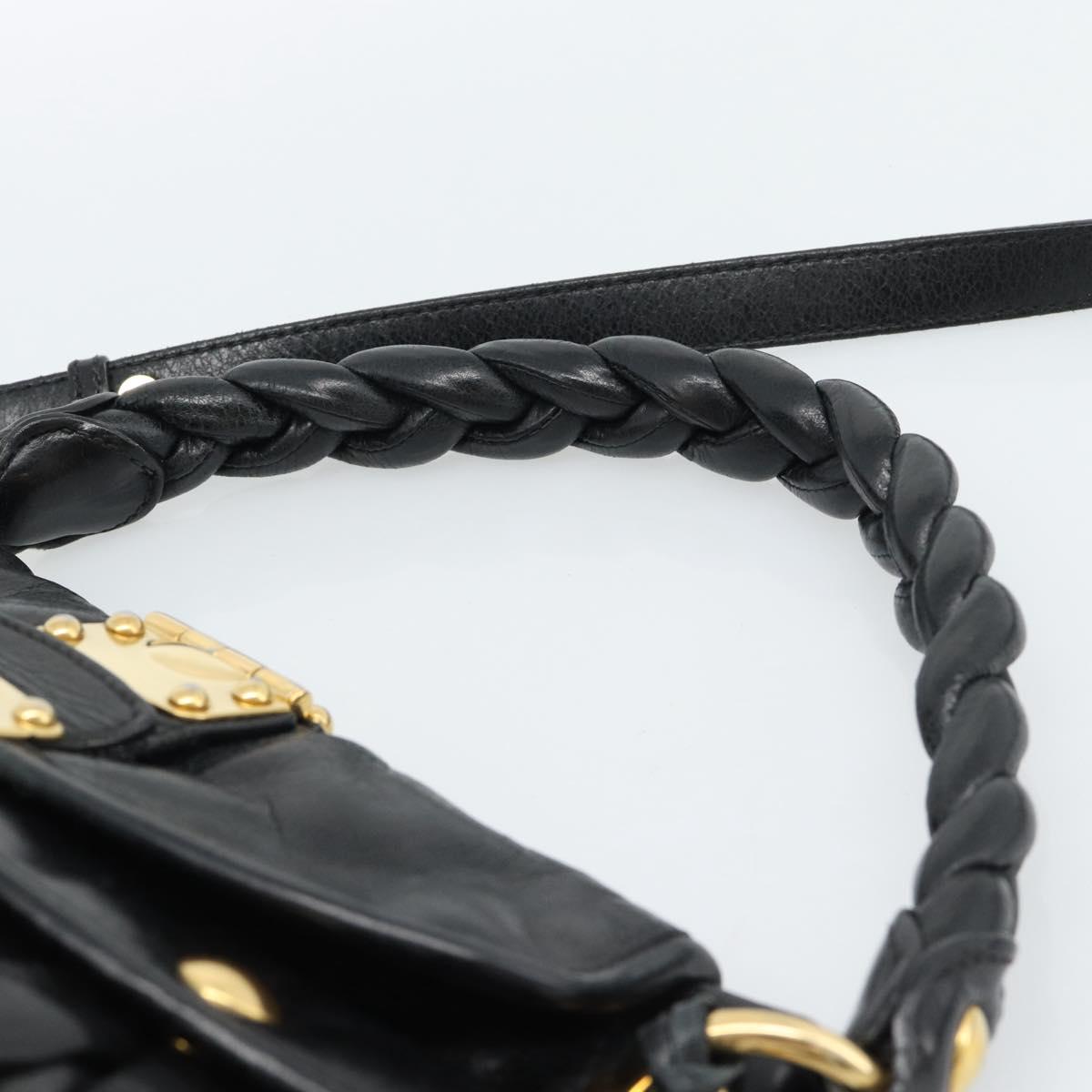 Miu Miu Matelasse Shoulder Bag Leather 2way Black Gold Auth 184904M