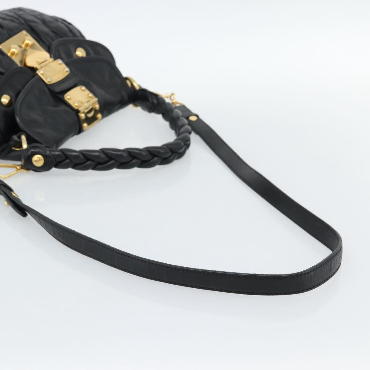 Miu Miu Matelasse Shoulder Bag Leather 2way Black Gold Auth 184904M