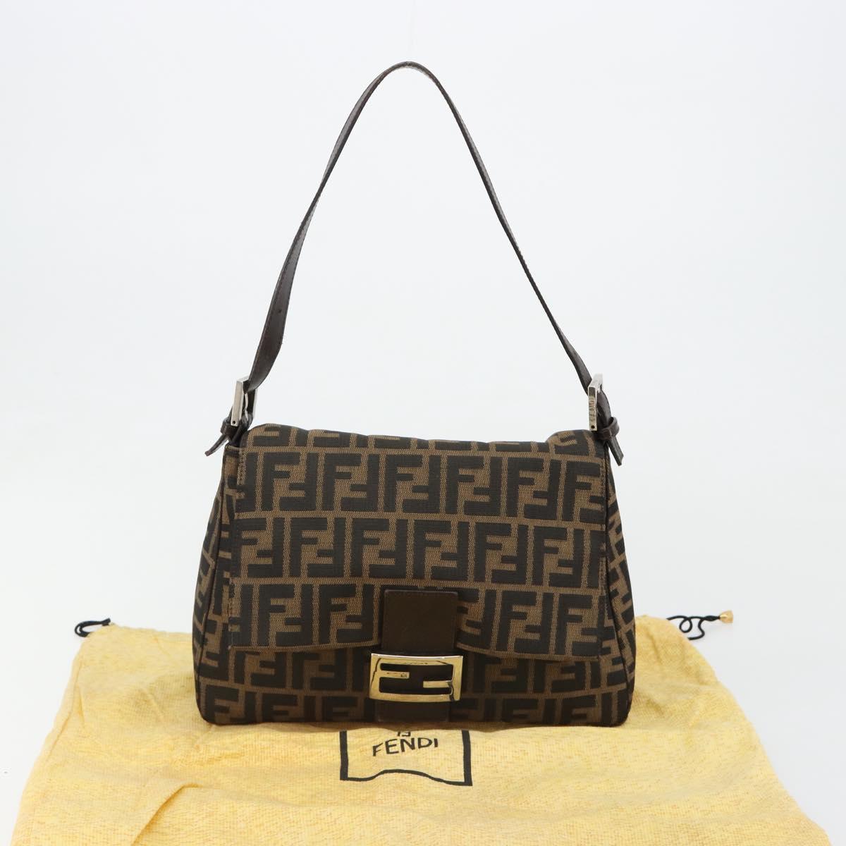 FENDI Zucca Canvas Mamma Baguette Shoulder Bag Black Brown Auth 184905SAM
