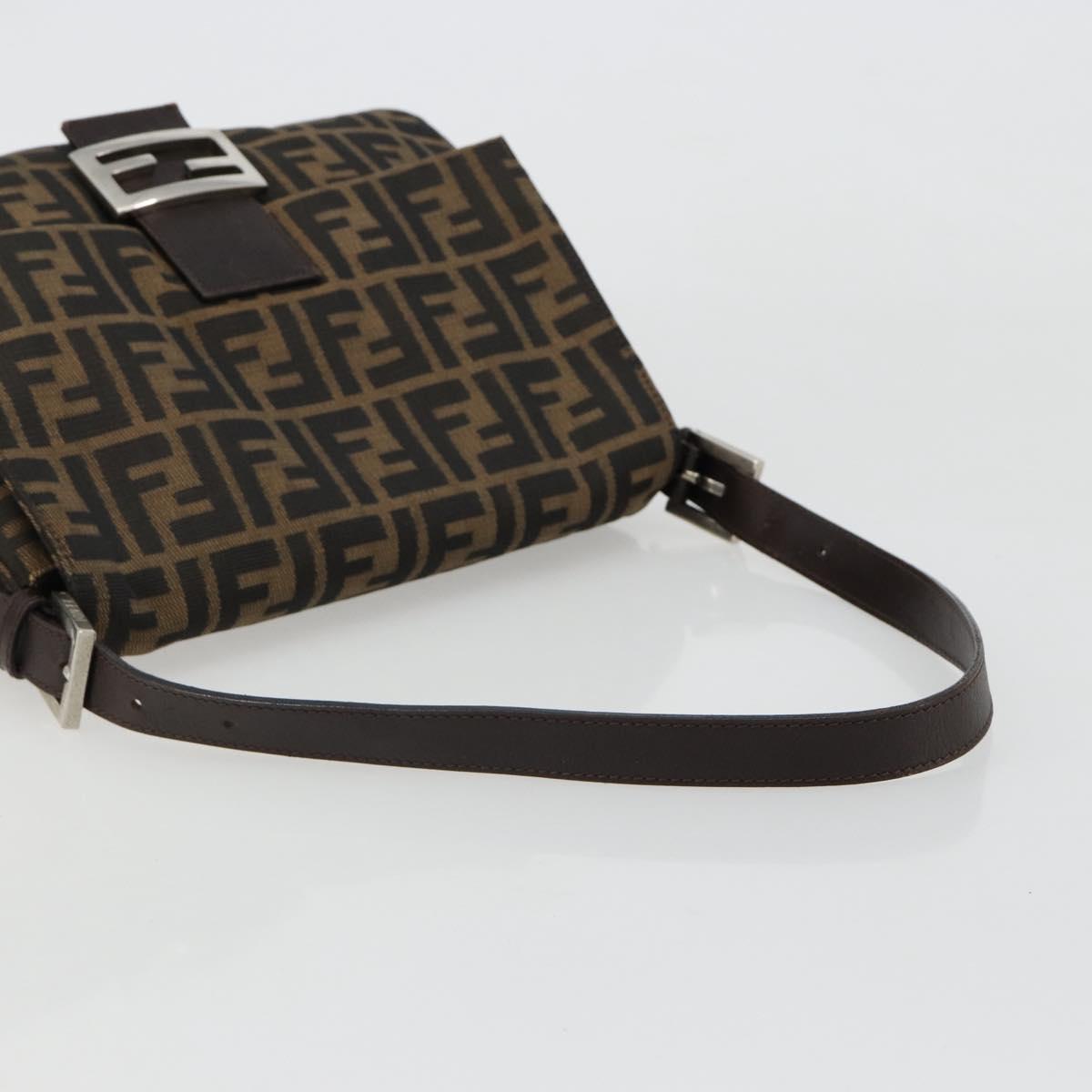 FENDI Zucca Canvas Mamma Baguette Shoulder Bag Black Brown Auth 184905SAM